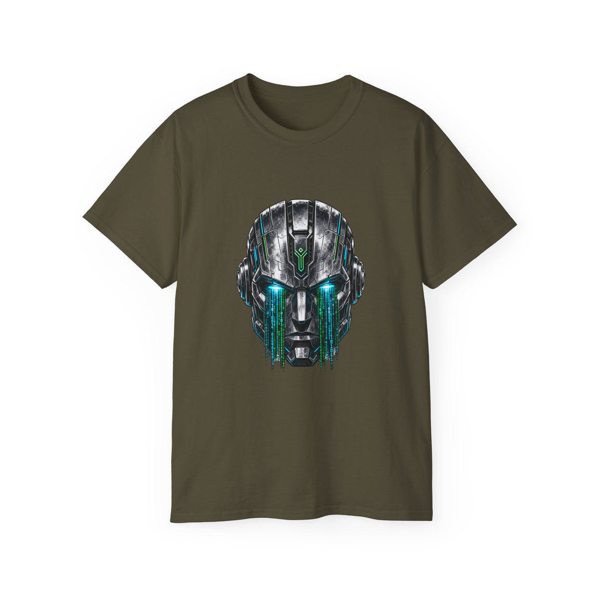 Robot Head Tee | Futuristic Robot Face, Dripping Neon Accents