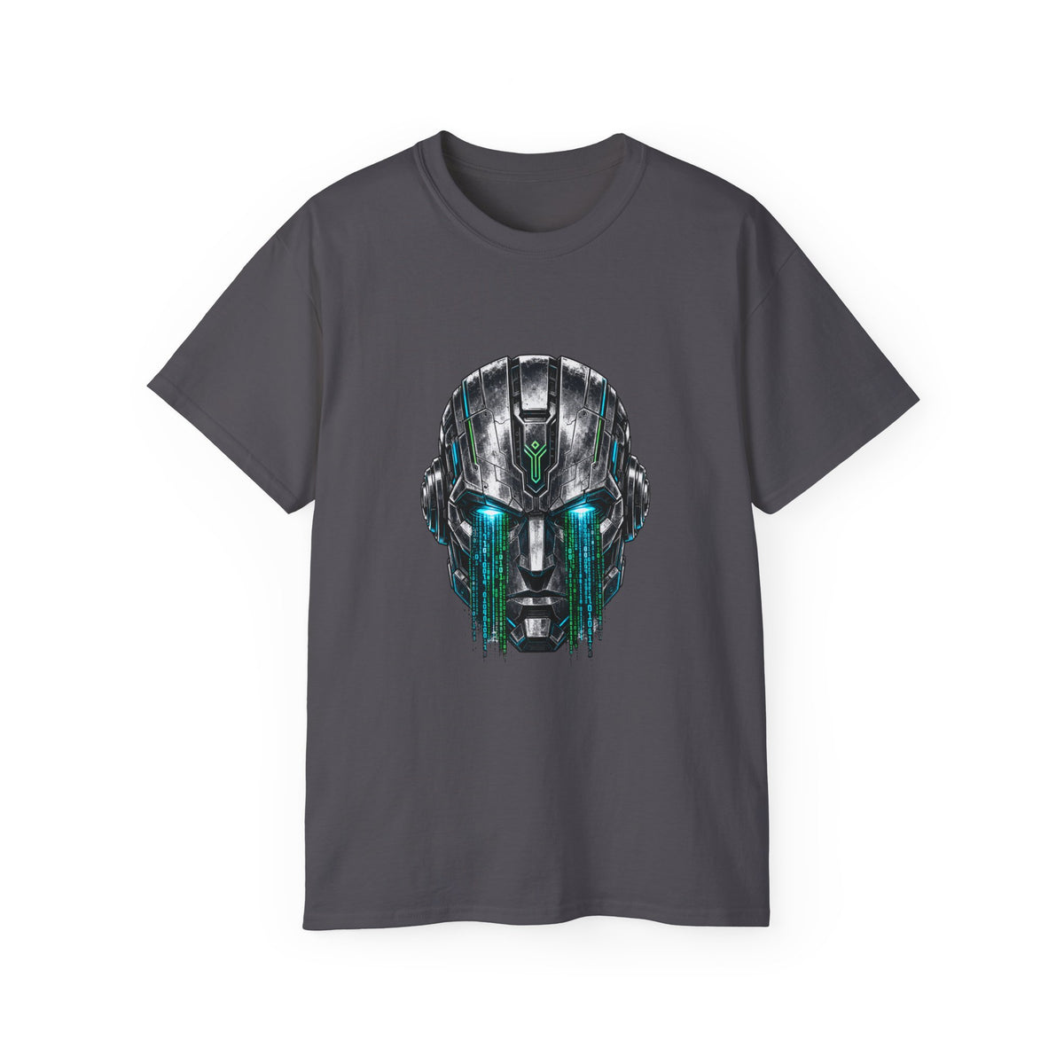 Robot Head Tee | Futuristic Robot Face, Dripping Neon Accents