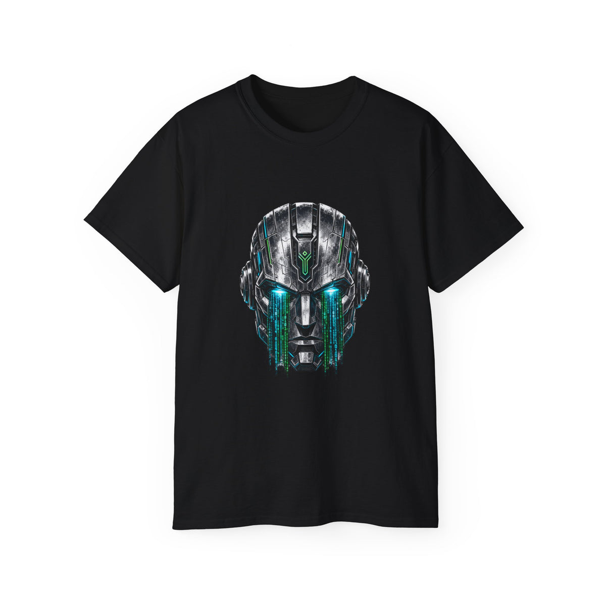 Robot Head Tee | Futuristic Robot Face, Dripping Neon Accents