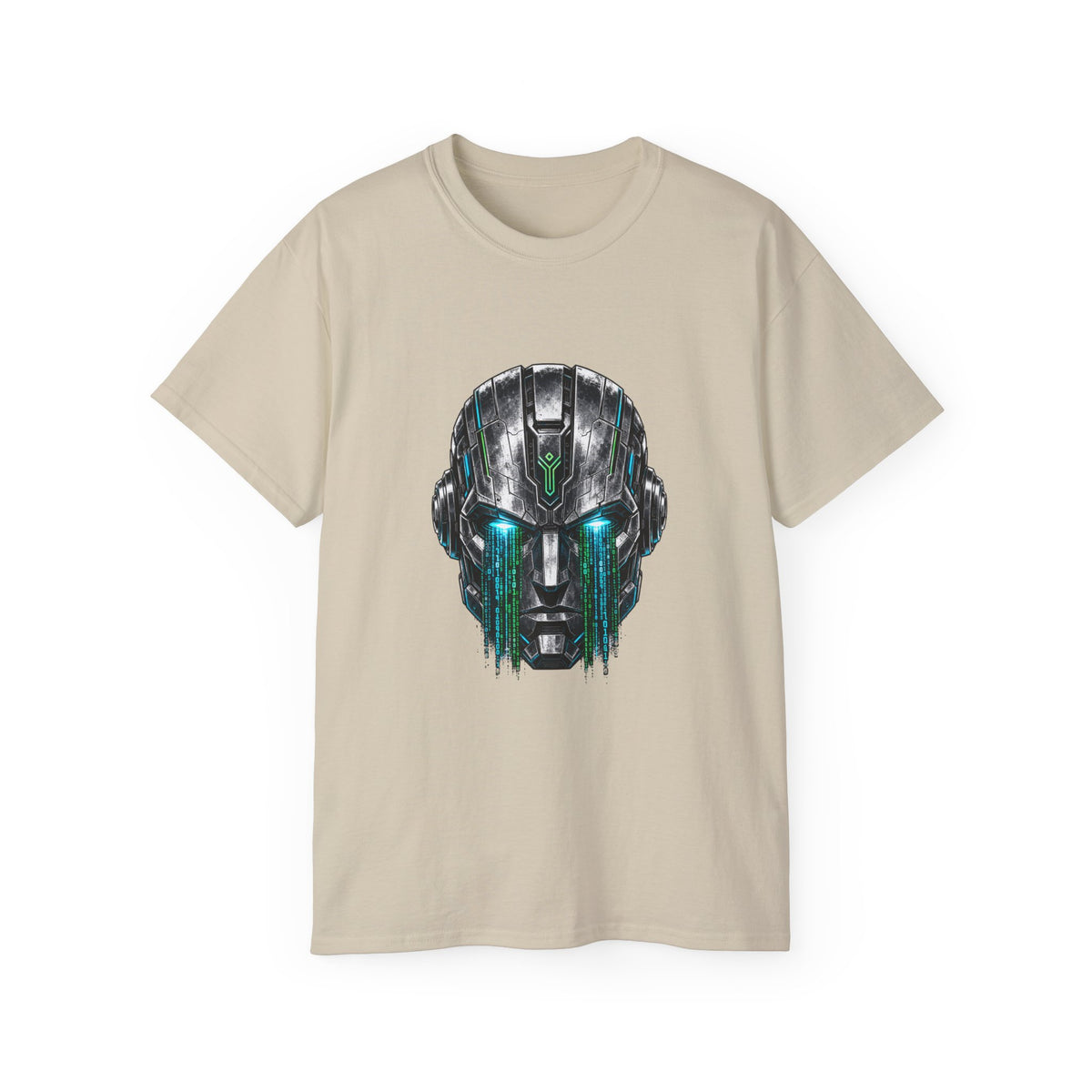 Robot Head Tee | Futuristic Robot Face, Dripping Neon Accents