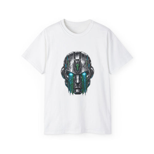 Robot Head Tee | Futuristic Robot Face, Dripping Neon Accents
